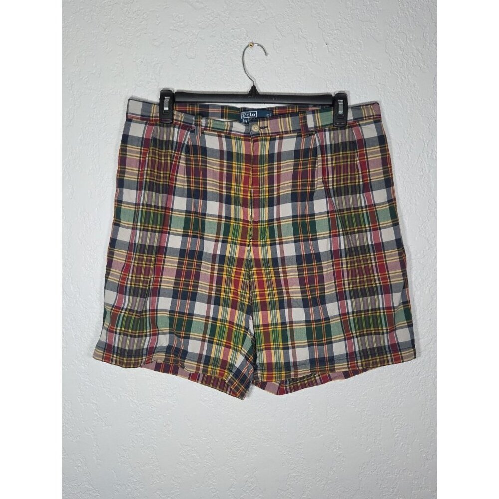 Vnt POLO RALPH LAUREN Tyler Shorts Multicolor Plaid Mens Size 38 Pockets Cotton